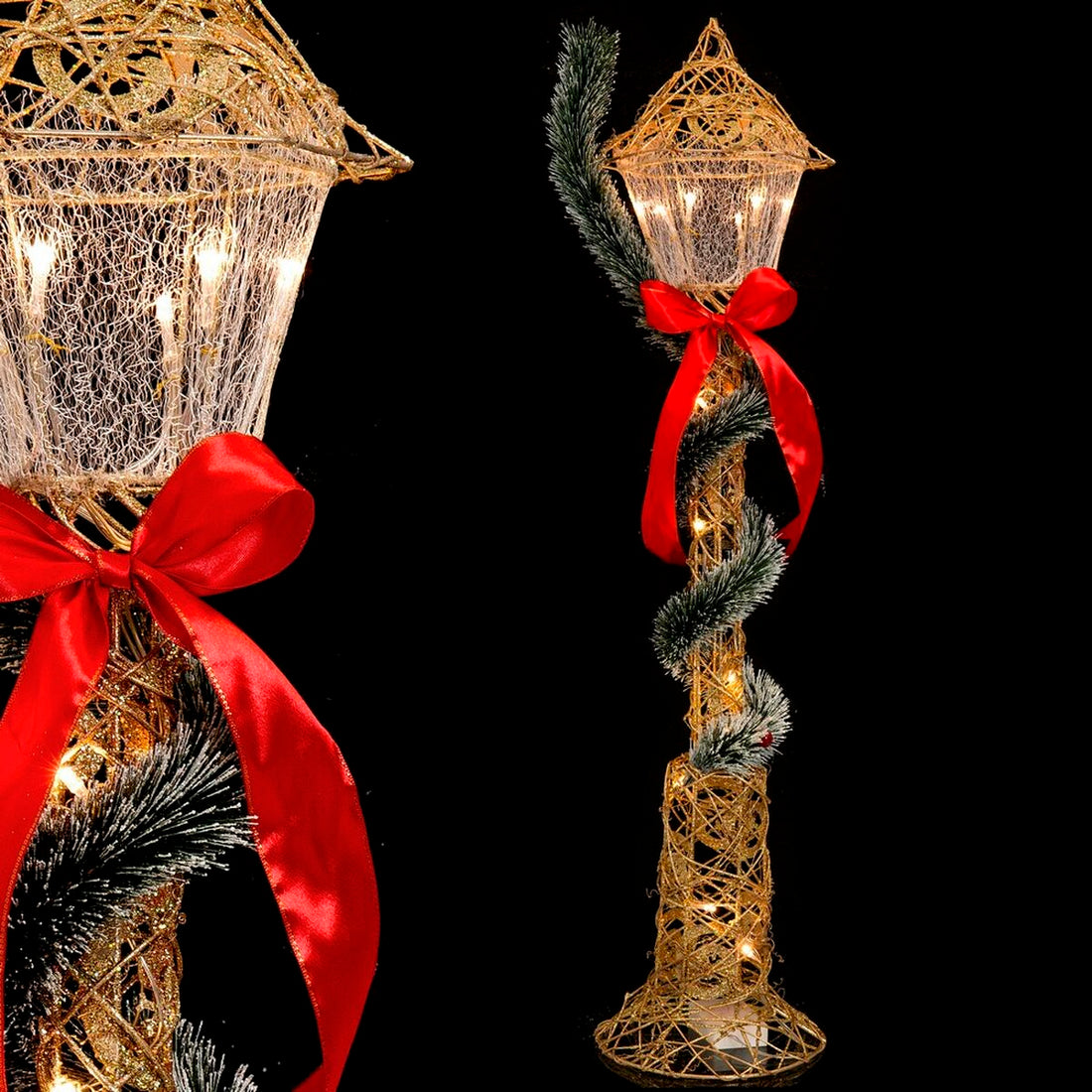 Christmas LED Lantern Multicolor Golden Metal 20 x 20 x 90 cm