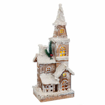 Adorno Navideño Blanco Beige Madera Casa 18 x 12 x 46 cm