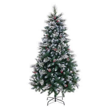 Árbol de Navidad Blanco Rojo Verde PVC Metal Polietileno Nevado 210 cm