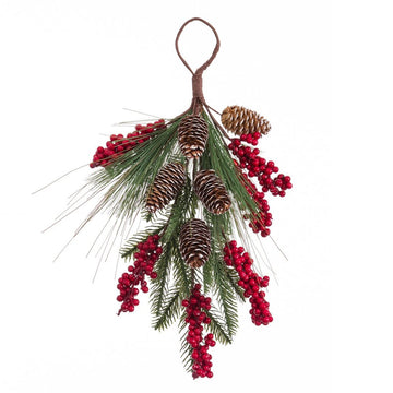 Christmas Door Hanger Red Green Natural Plastic Pine Cones 42 cm