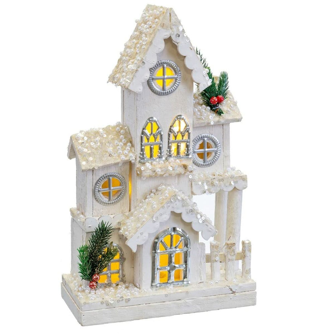 Adorno Navideño Blanco Madera Casa 24 x 11 x 39 cm