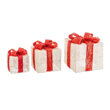 Christmas Ornament White Red Metal Fiber Gift Box 25 x 25 x 31 cm (3 Units)