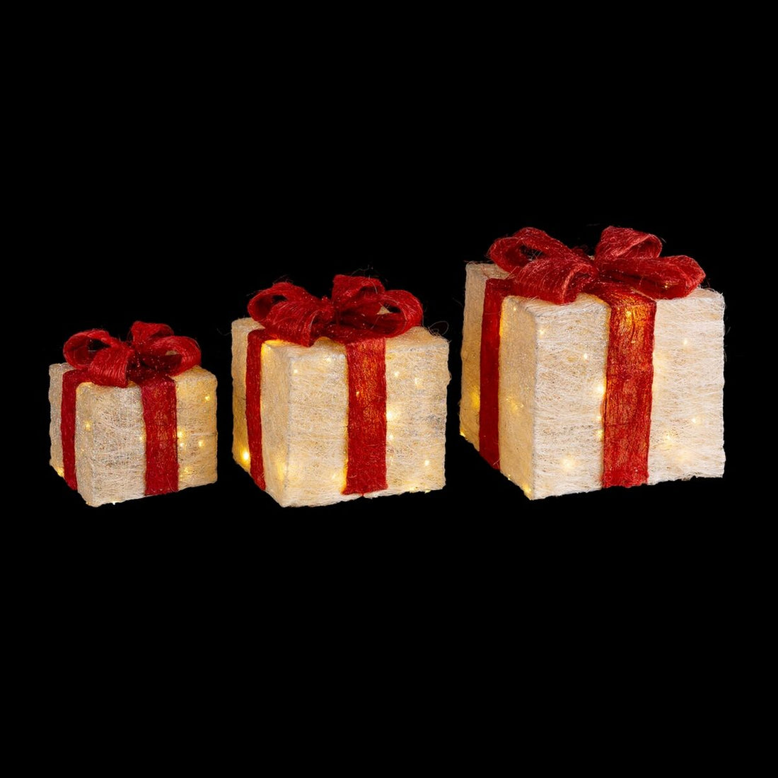 Adorno Navideño Blanco Rojo Metal Fibra Caja De Regalo 25 x 25 x 31 cm (3 Unidades)