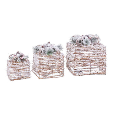 Natural Christmas Ornament Metal Plastic Fiber Gift Box 25 x 25 x 36 cm (3 Units)