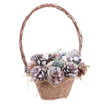 Christmas Ornament Multicolor Rattan Plastic Foam Pine Cones Basket 21 x 21 x 30 cm