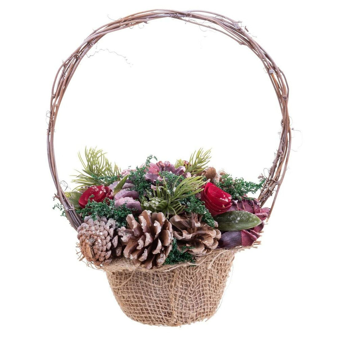 Christmas Ornament Red Multicolor Rattan Plastic Foam Pine Cones Basket 21 x 21 x 30 cm