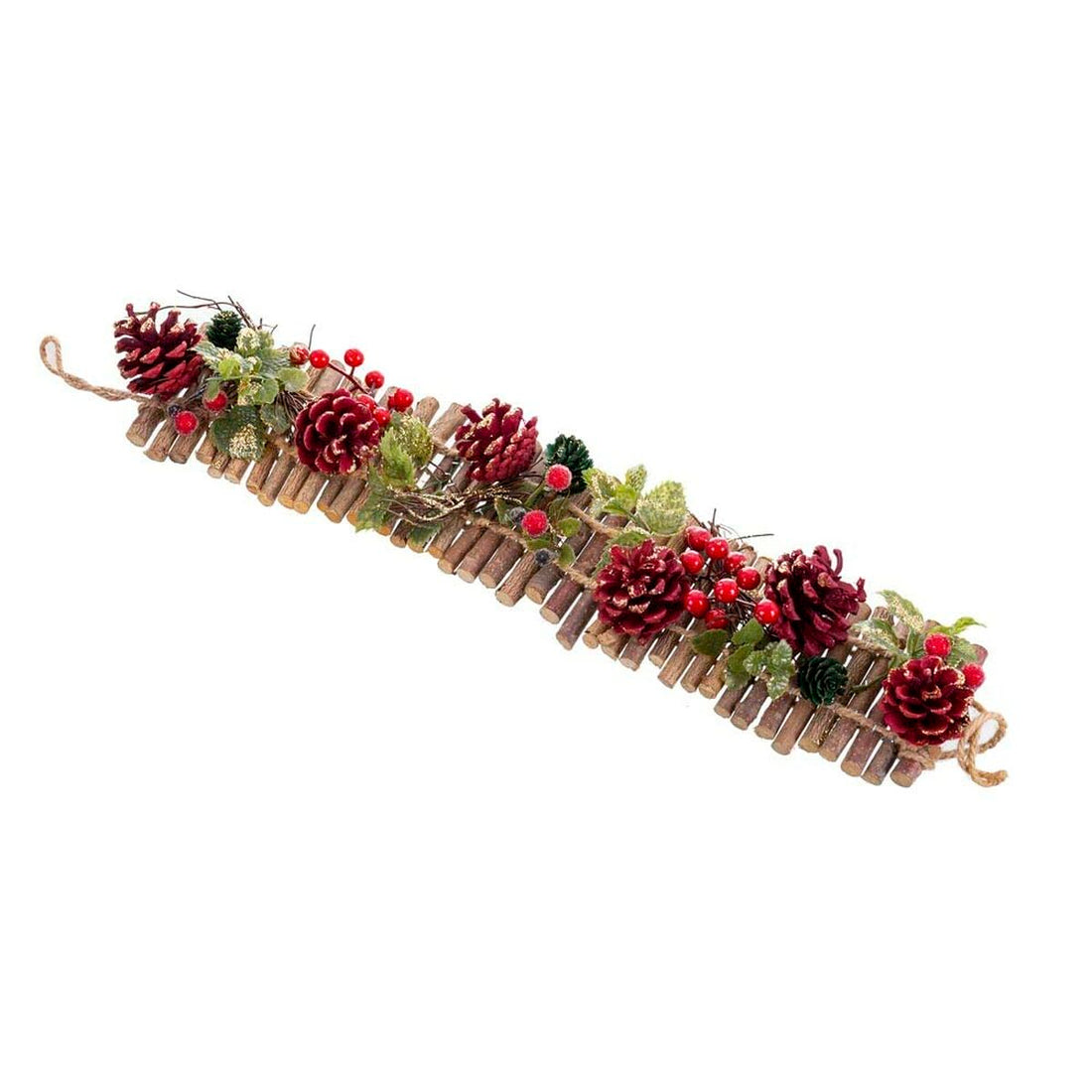 Christmas Door Hanger Red Multicolor Rattan Plastic Foam Pinecones 50 x 10 x 6 cm