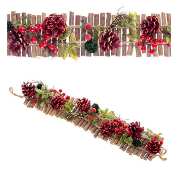 Christmas Door Hanger Red Multicolor Rattan Plastic Foam Pinecones 50 x 10 x 6 cm