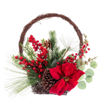 Christmas Ornament Red Multicolor Plastic Rattan Pine Cones Basket 17"