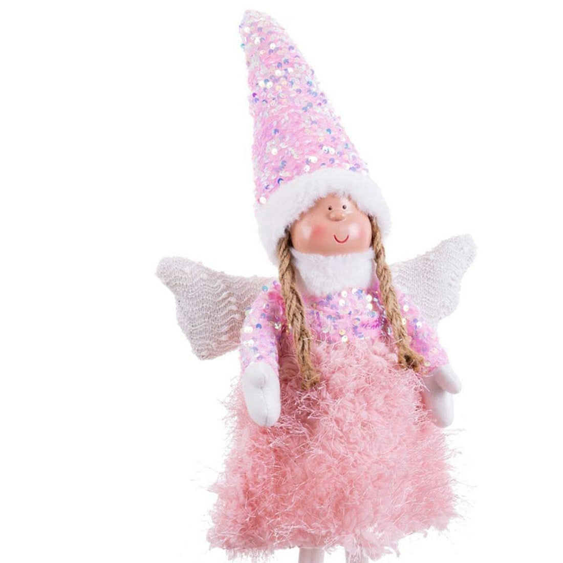 Christmas Ornament Multicolor Pink Metal Polyresin Fabric Angel 24 x 12 x 63 cm