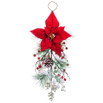 Christmas Door Hanger Red Multicolor Plastic Woven Pine Cones 60 cm