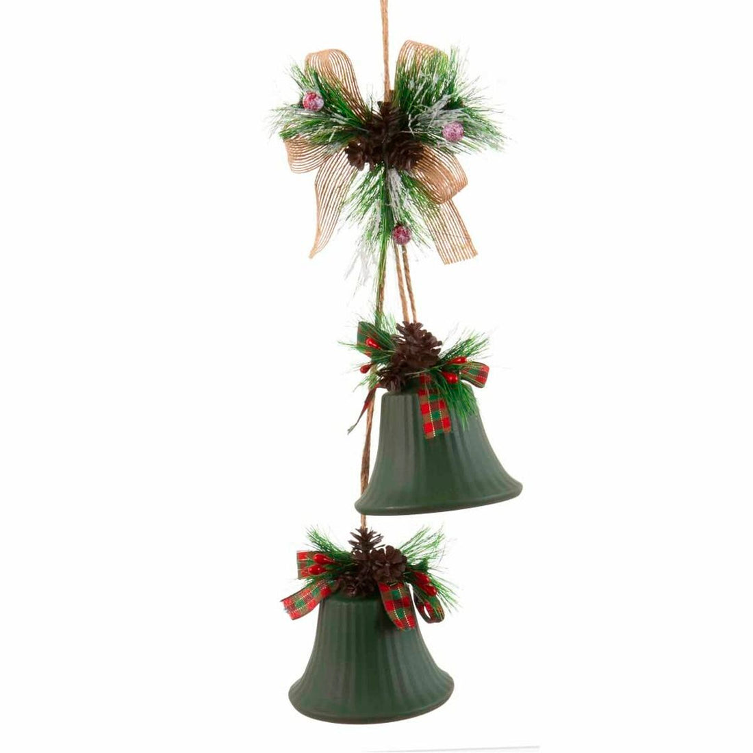 Christmas Ornament Green Multicolor Metal Plastic Fiber Bells 14 x 9 x 47 cm