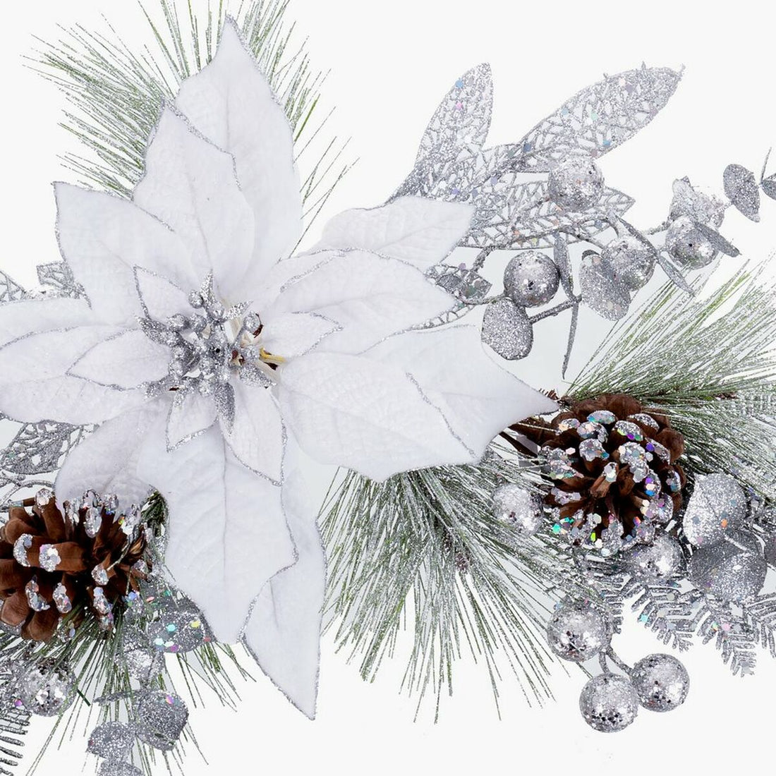 Christmas Door Hanger Silver White Plastic Pine Cones 73 cm