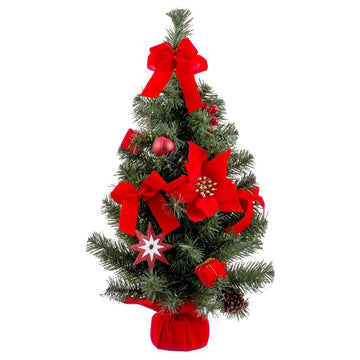 Adorno Navideño Rojo Verde Plástico Tejido Árbol de Navidad 60 cm