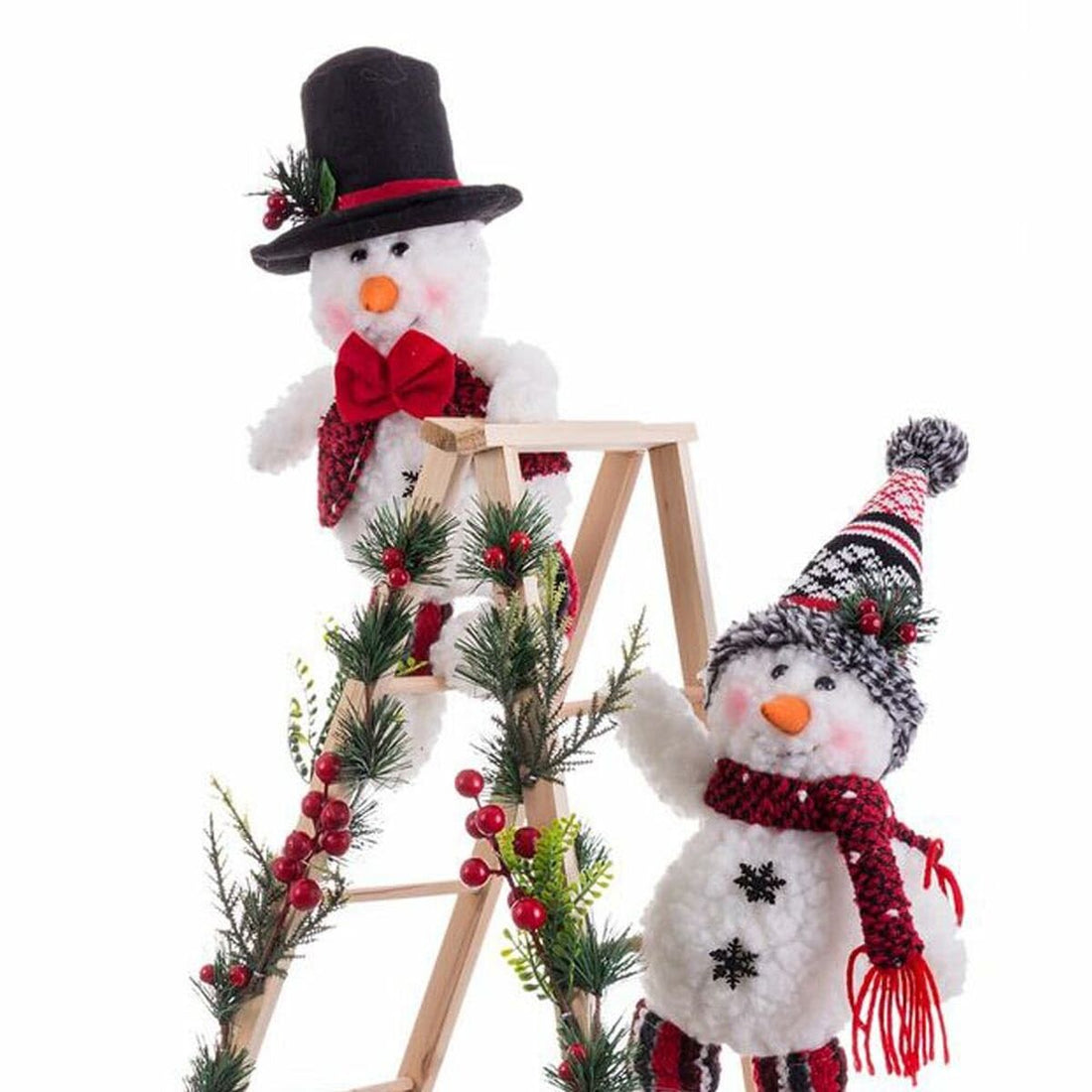 Christmas Ornament Multicolored Wooden Woven Snowman 30 x 15 x 76 cm