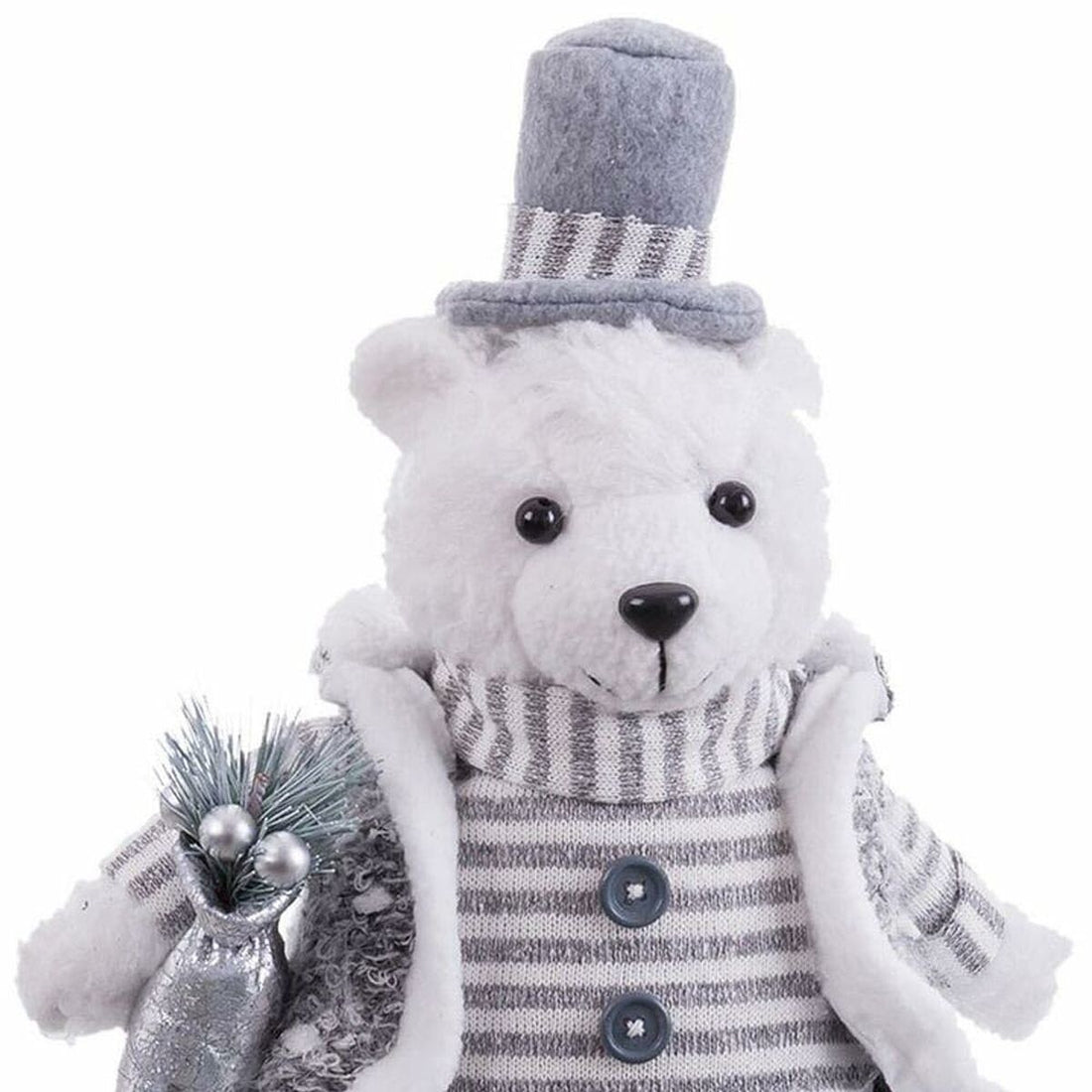 Adorno Navideño Blanco Gris Arena Tejido Oso polar 10 x 13 x 28 cm