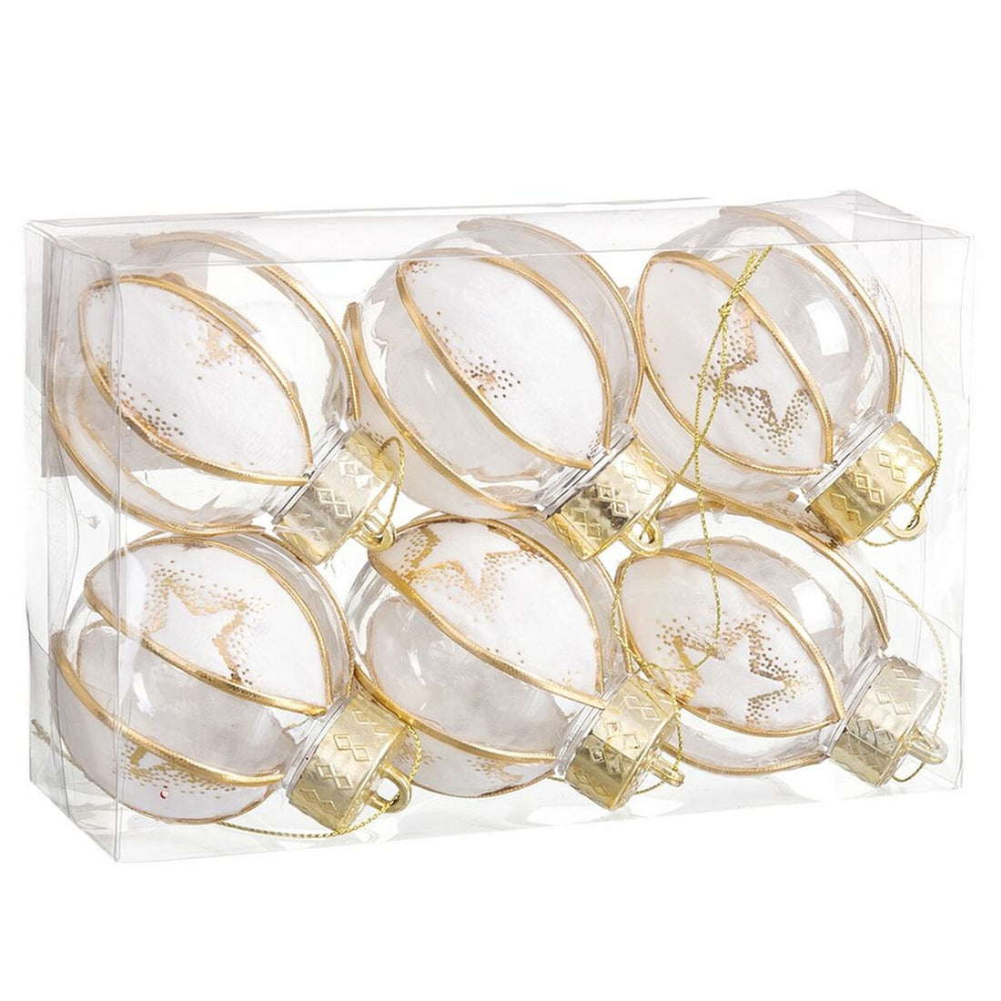 Bolas de Navidad Blanco Transparente Dorado Plástico Tejido Estrellas 6 x 6 x 6 cm (6 Unidades)