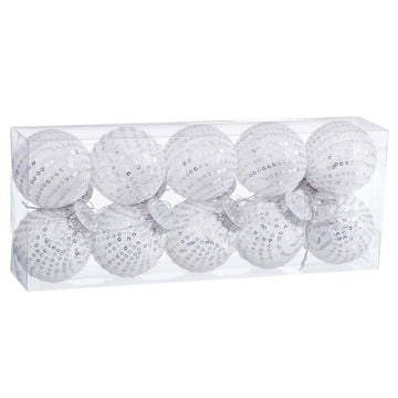 Bolas de Navidad Blanco Plateado Plástico Tejido Lentejuelas 6 x 6 x 6 cm (10 Unidades)