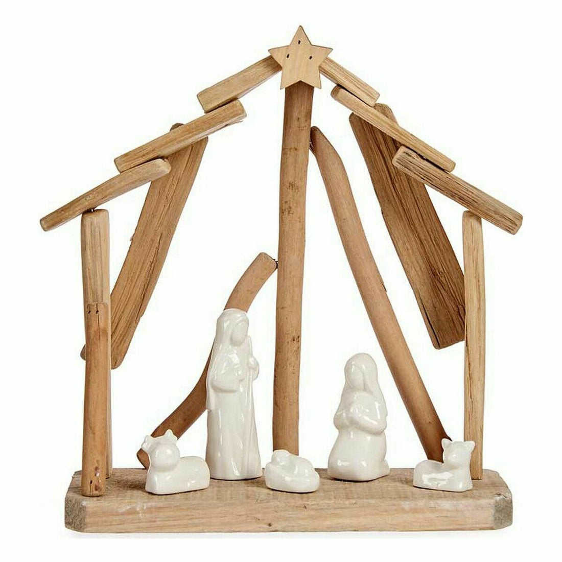 Belén de Navidad Cerámica Marrón Blanco 2 Unidades 25 x 28 x 10 cm Natural Madera (2 Unidades)