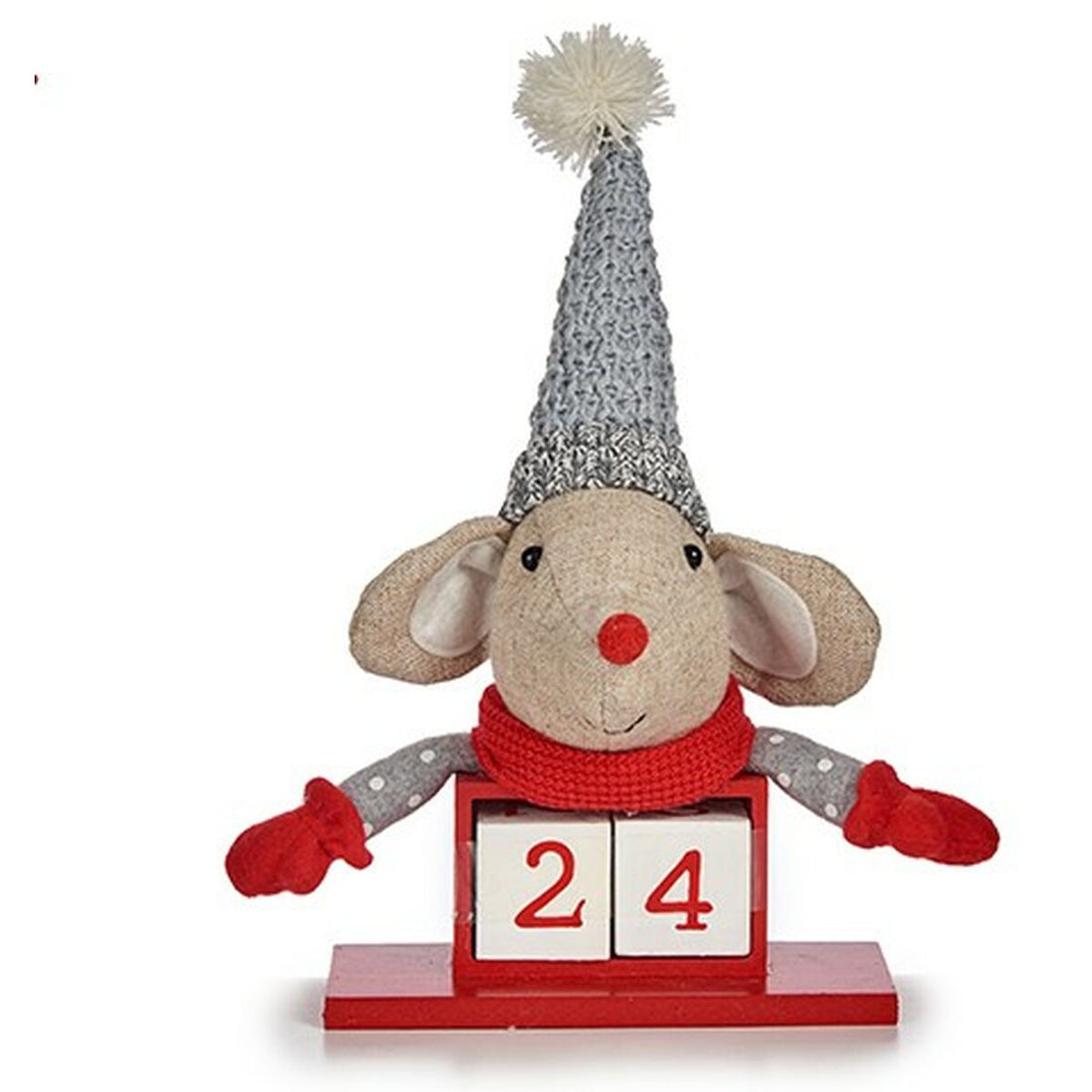 Figura Decorativa Ratón Calendario Rojo Gris Madera 20 x 11 x 20 cm (8 Unidades)