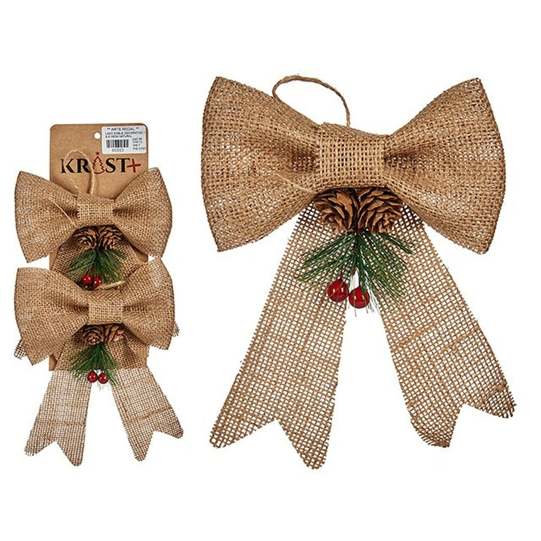 Christmas Decorations Set Bow Brown Red Green Natural Fiber 14 x 3 x 19 cm (12 Units)